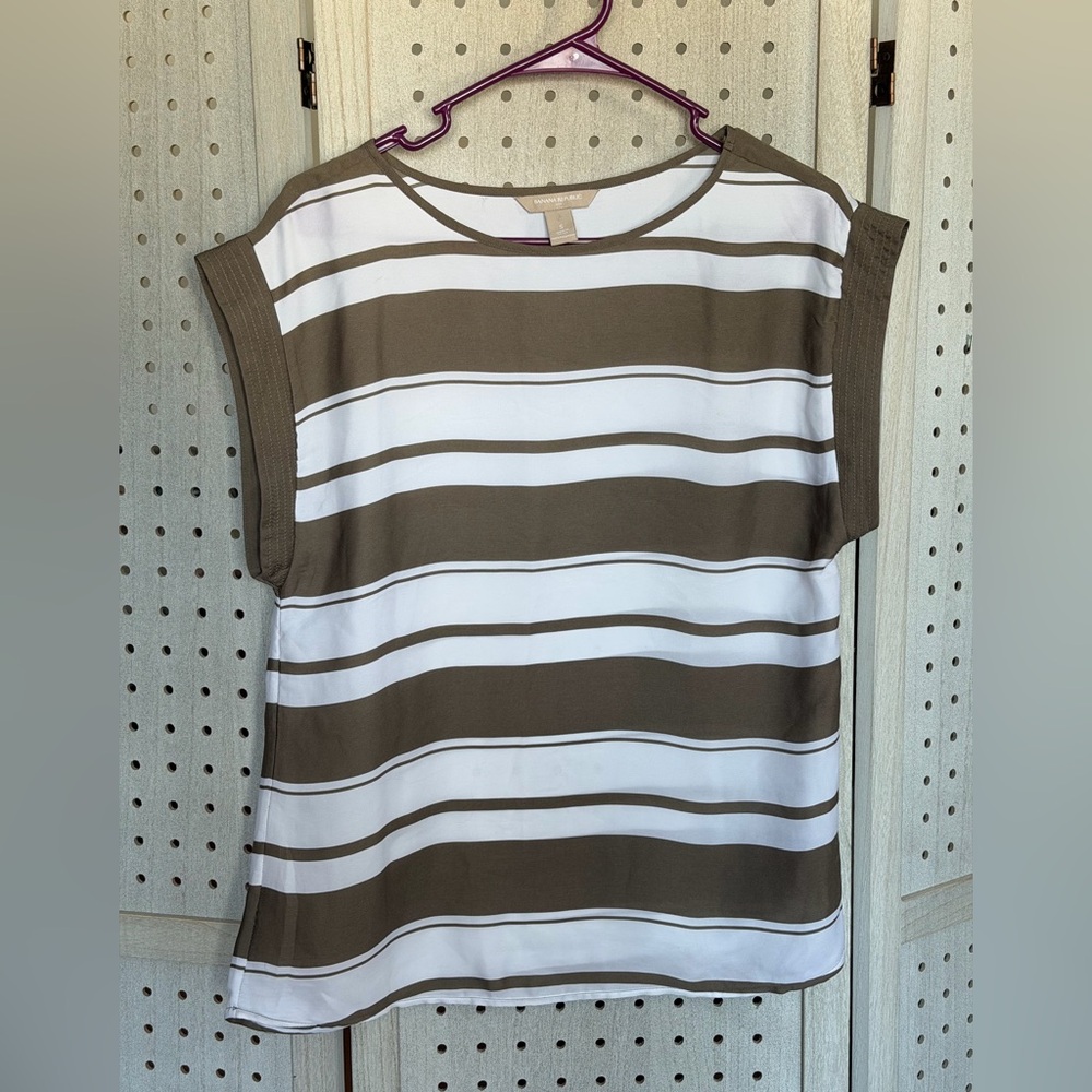 Banana Republic Brown and White Striped Blouse